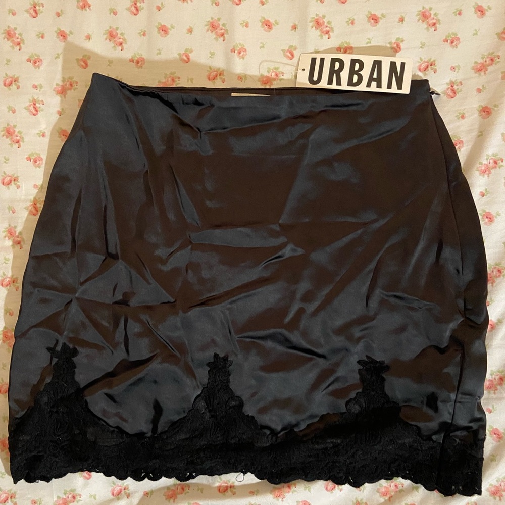uo lace silk black skirt